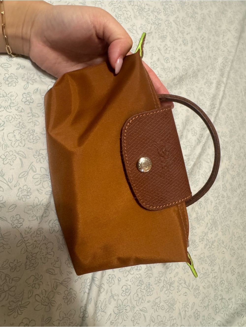 Longchamp Brown Nylon Cosmetic Pouch with Leather Trim - Picture 1 of 5